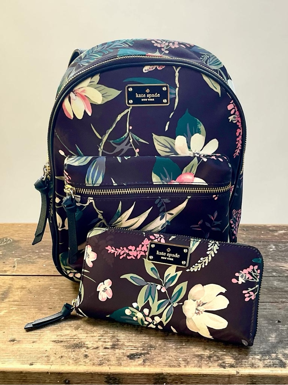 Kate Spade New York Wilson Road Botanical backpack and Neda floral wallet bundle